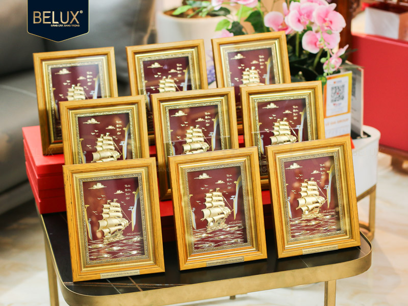 Lô 90 tranh thuyền dát vàng 24k 25x20cm thiết kế theo yêu cầu